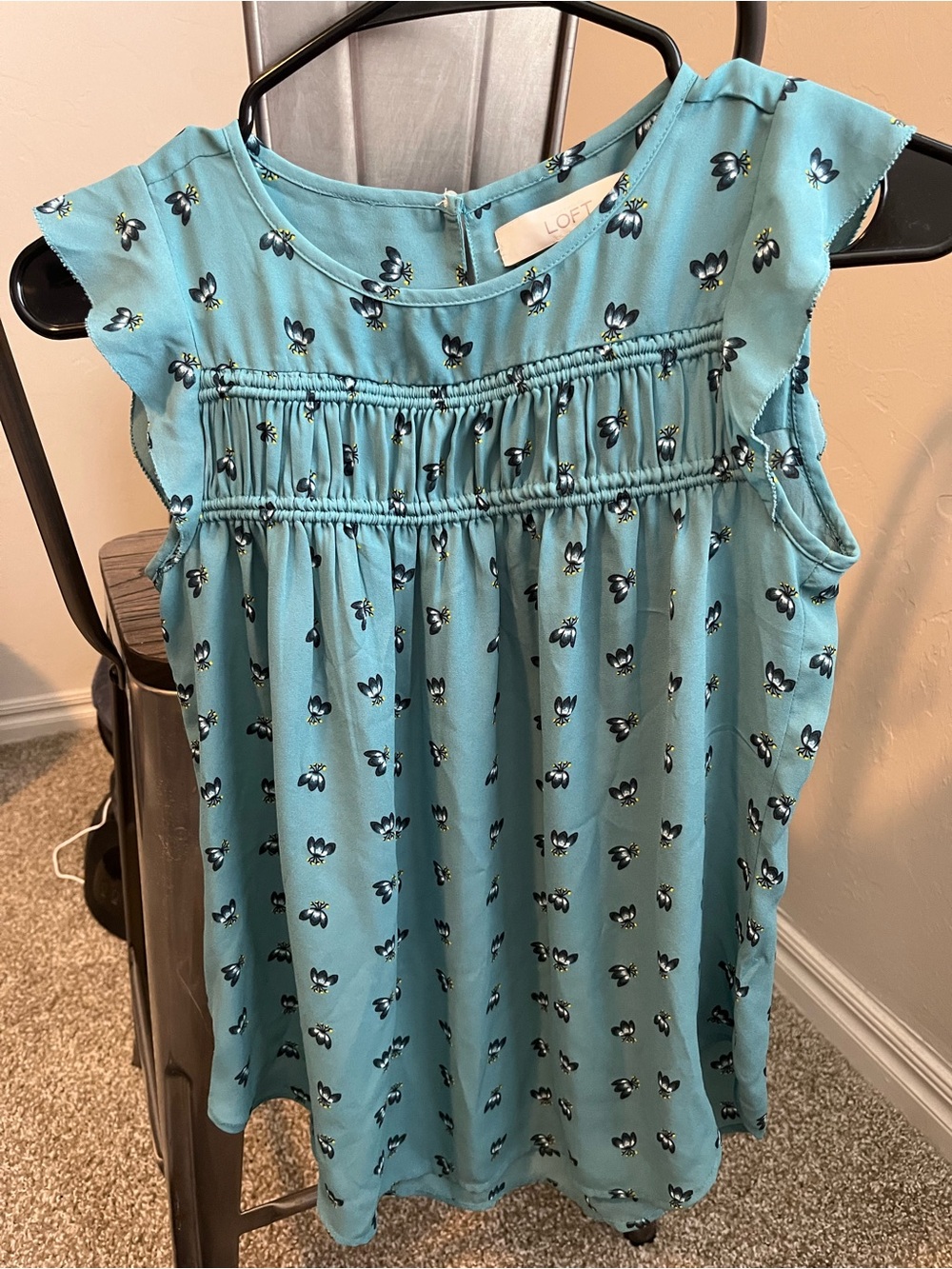 LOFT Girls Teal Blue Floral Smocked Tank Top